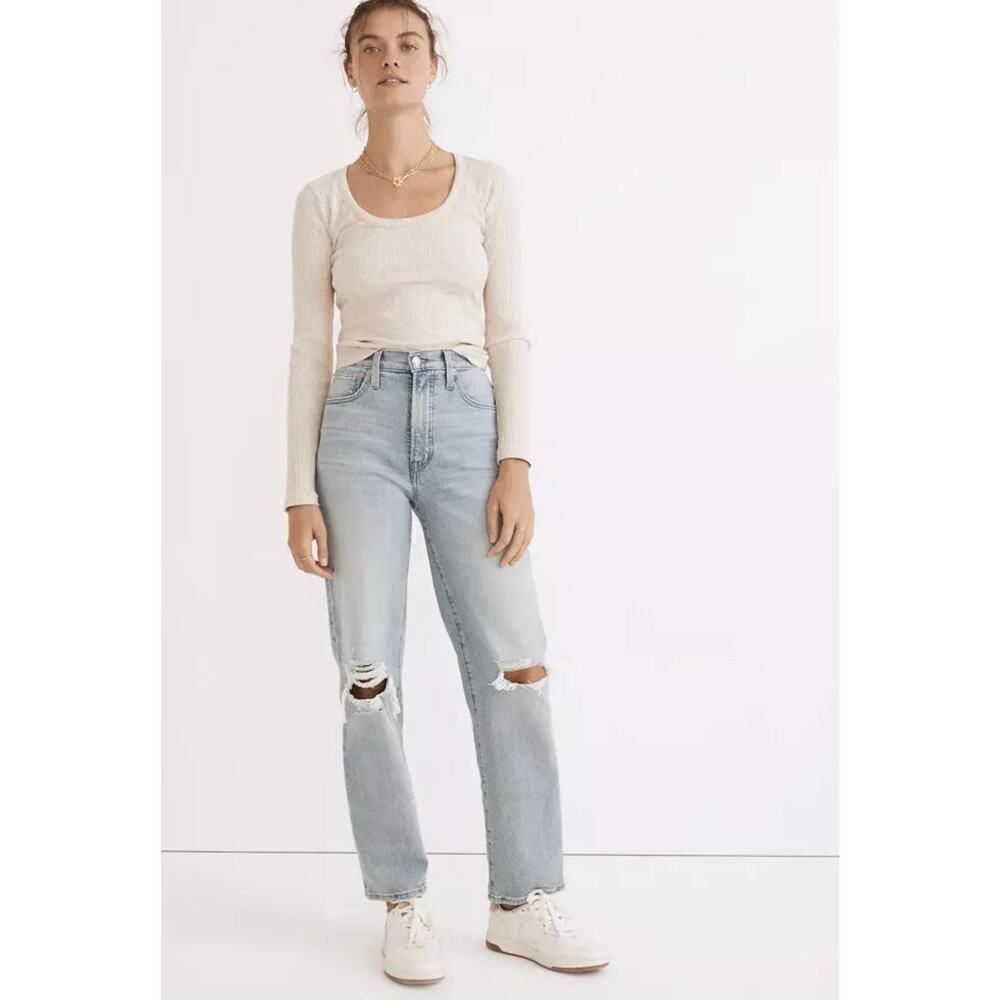Madewell The Perfect Vintage Straight jean Danby Wash Knee Rip Edition Size 30